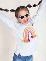 Girls White Casual Printed Regular Fit Full Sleeves Tshirt