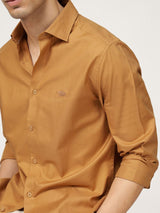 Men's Brown Casual Regular Fit Solid Full Sleeves Shirt