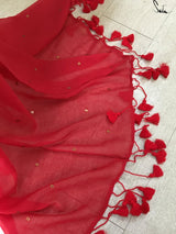 Women's Red Mul Cotton Cotton Saree