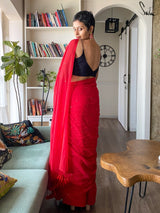 Women's Red Mul Cotton Cotton Saree