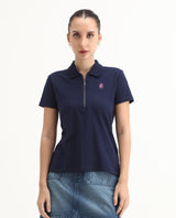 Women's Navy Blue Solid Half Sleeves Polo Tshirt