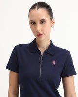Women's Navy Blue Solid Half Sleeves Polo Tshirt