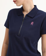 Women's Navy Blue Solid Half Sleeves Polo Tshirt