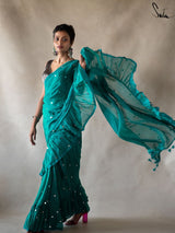 Women's Blue Mul Cotton Saree
