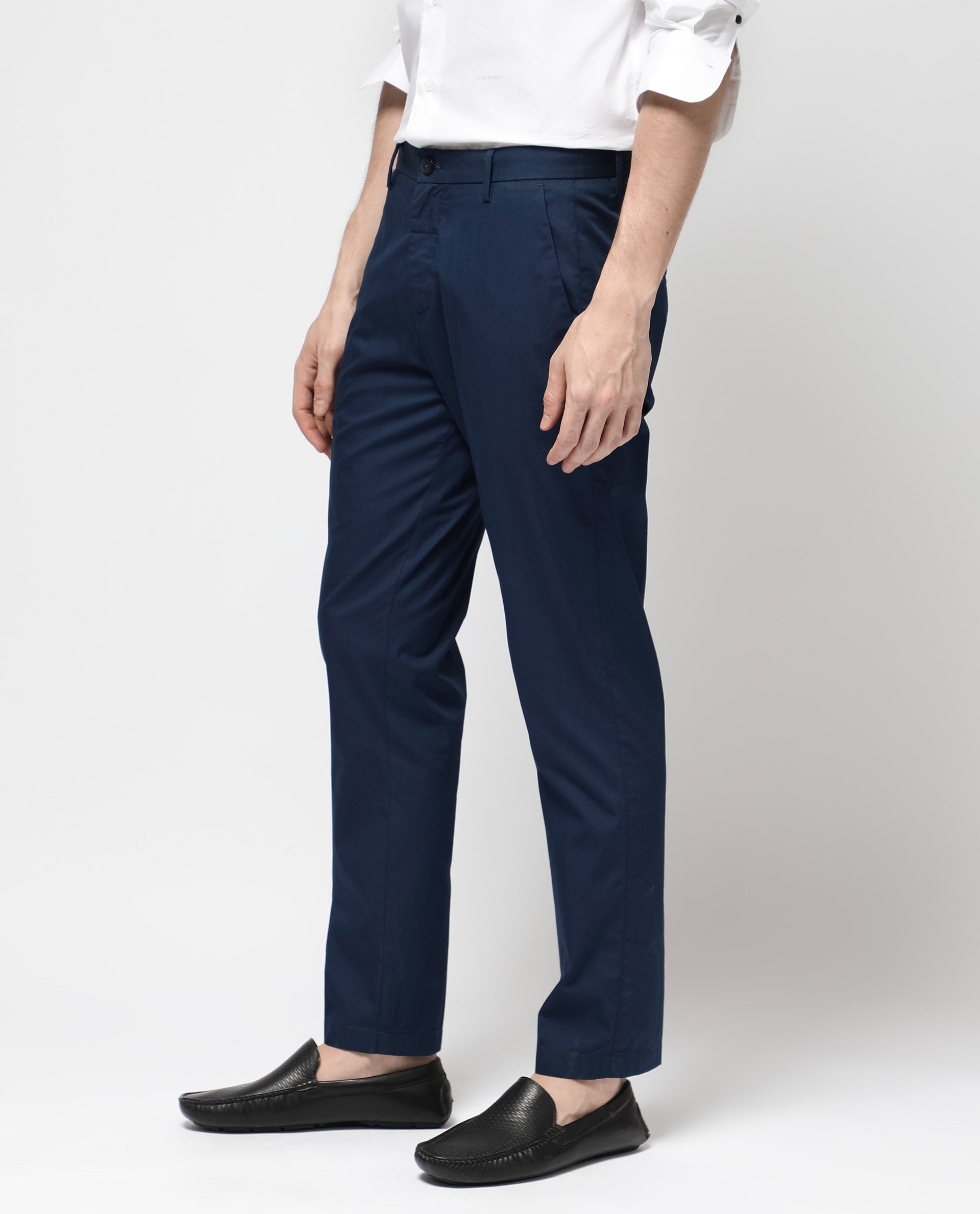 Men's Blue Casual Regular Fit Solid Trouser