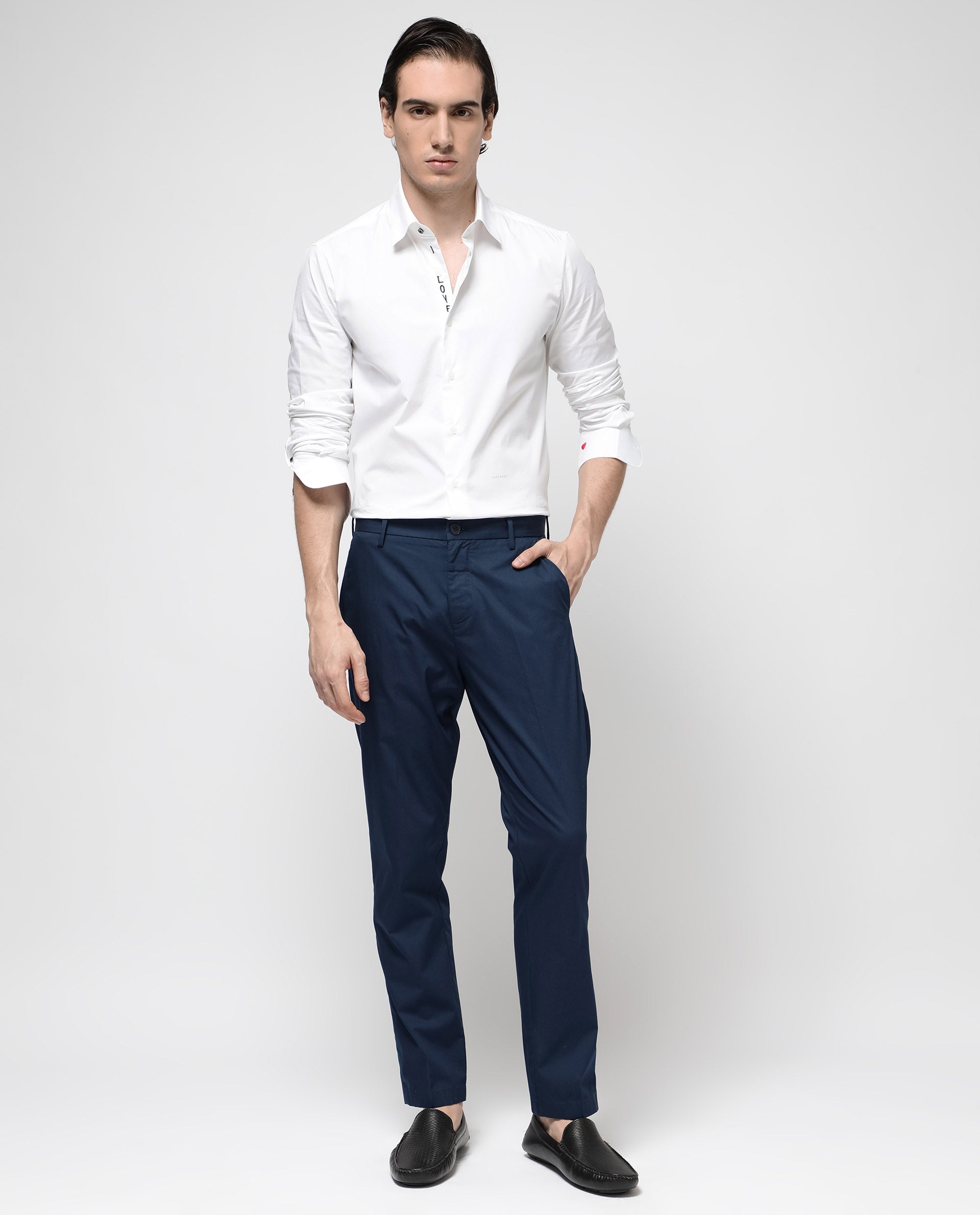 Men's Blue Casual Regular Fit Solid Trouser