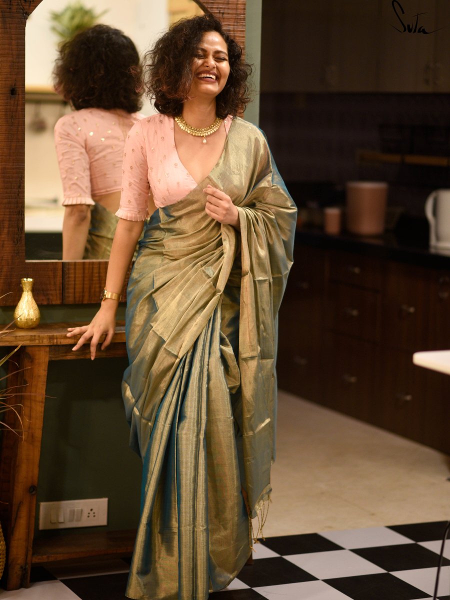 Women's Green Chanderi Silk Zari Saree
