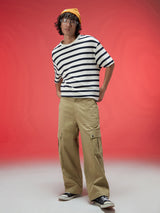 Men's Beige Casual Regular Fit Solid Cargo