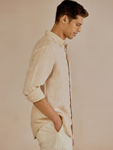 Men's Beige Casual Slim Fit Solid Full Sleeves Shirt