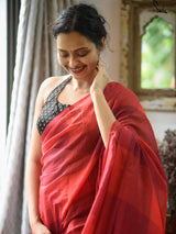 Women's Red Mul Cotton Saree