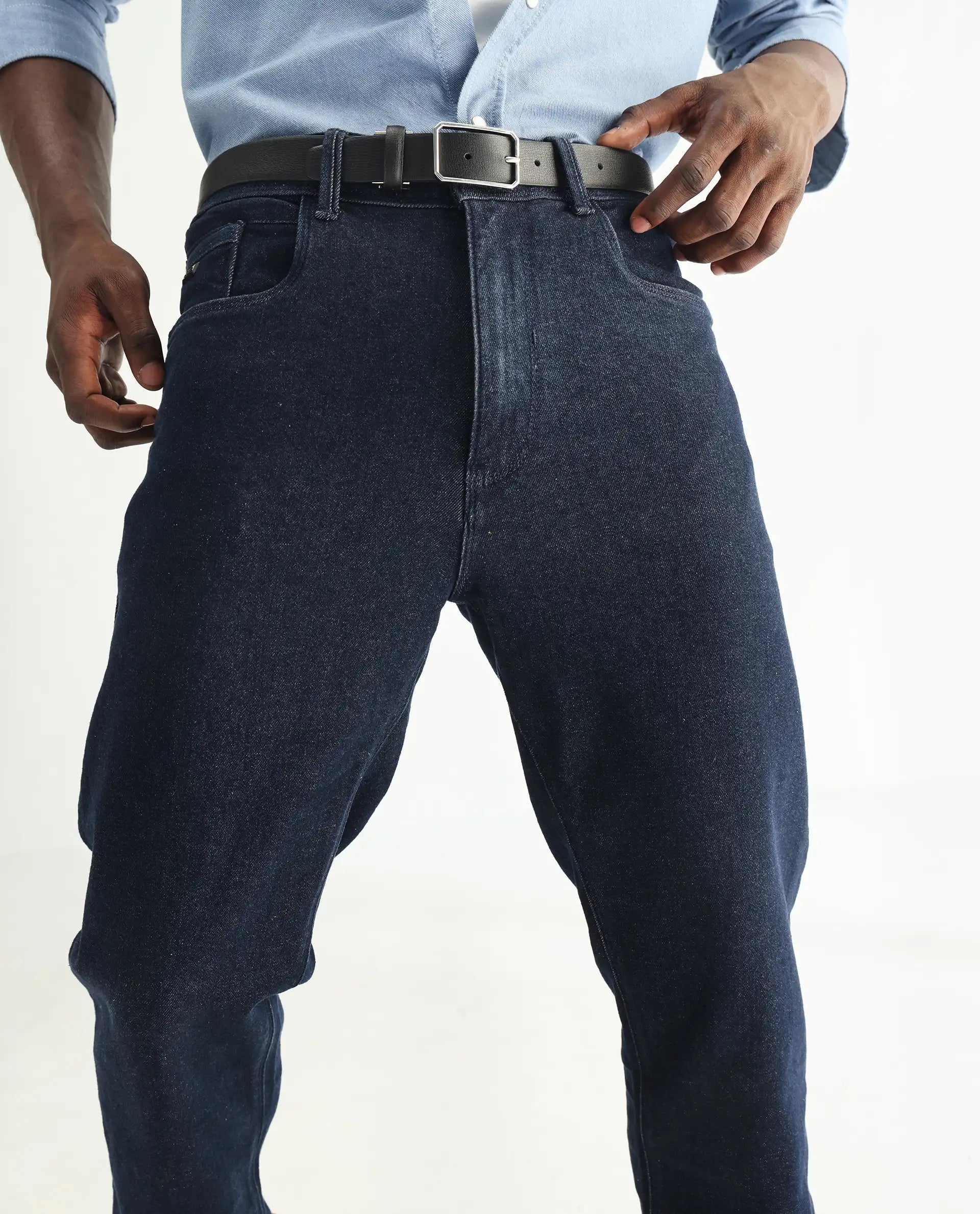 Men's Navy Casual Slim Fit Solid Jeans