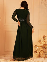 Women's Green Embellished Fit & Flared Maxi Ethnic Dress