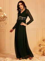 Women's Green Embellished Fit & Flared Maxi Ethnic Dress