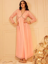 Women's Pink Embellished Sequinned Empire Maxi Ethnic Dress