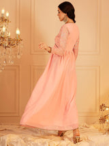Women's Pink Embellished Sequinned Empire Maxi Ethnic Dress