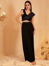 Women's Black Square Neck Sleeveless Embellished Top & Palazzo