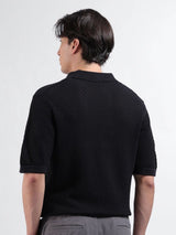 Men's Black Casual Slim Fit Solid Half Sleeves Tshirt