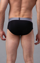 Men's Black & Grey Mid-Rise Solid Brief