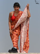 Women's Orange Modal Viscose Saree