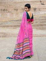 Women's Pink Handloom Cotton Saree