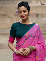 Women's Pink Handloom Cotton Saree
