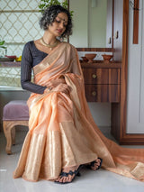 Women's Orange Cotton Silk Saree with Blouse Piece