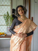 Women's Orange Cotton Silk Saree with Blouse Piece