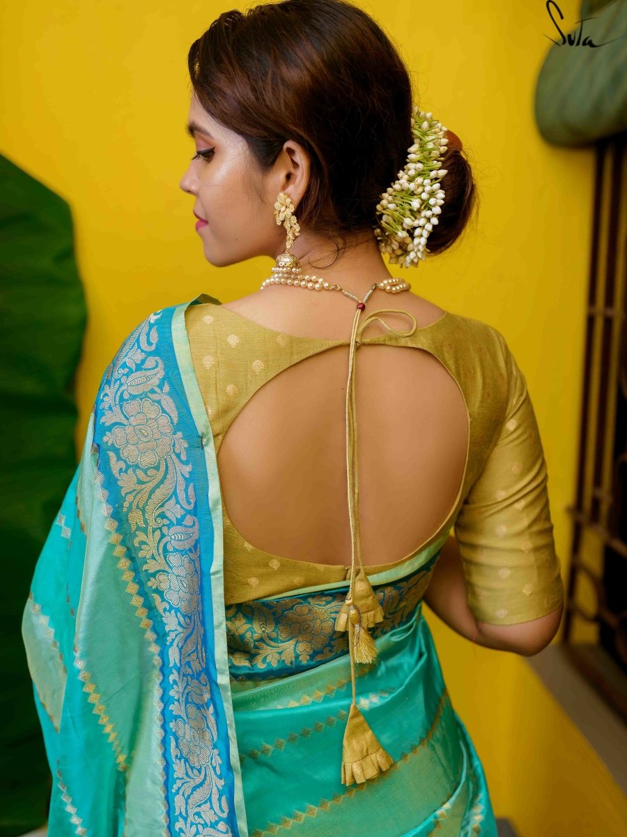 Women's Blue Silk Saree with Blouse Piece