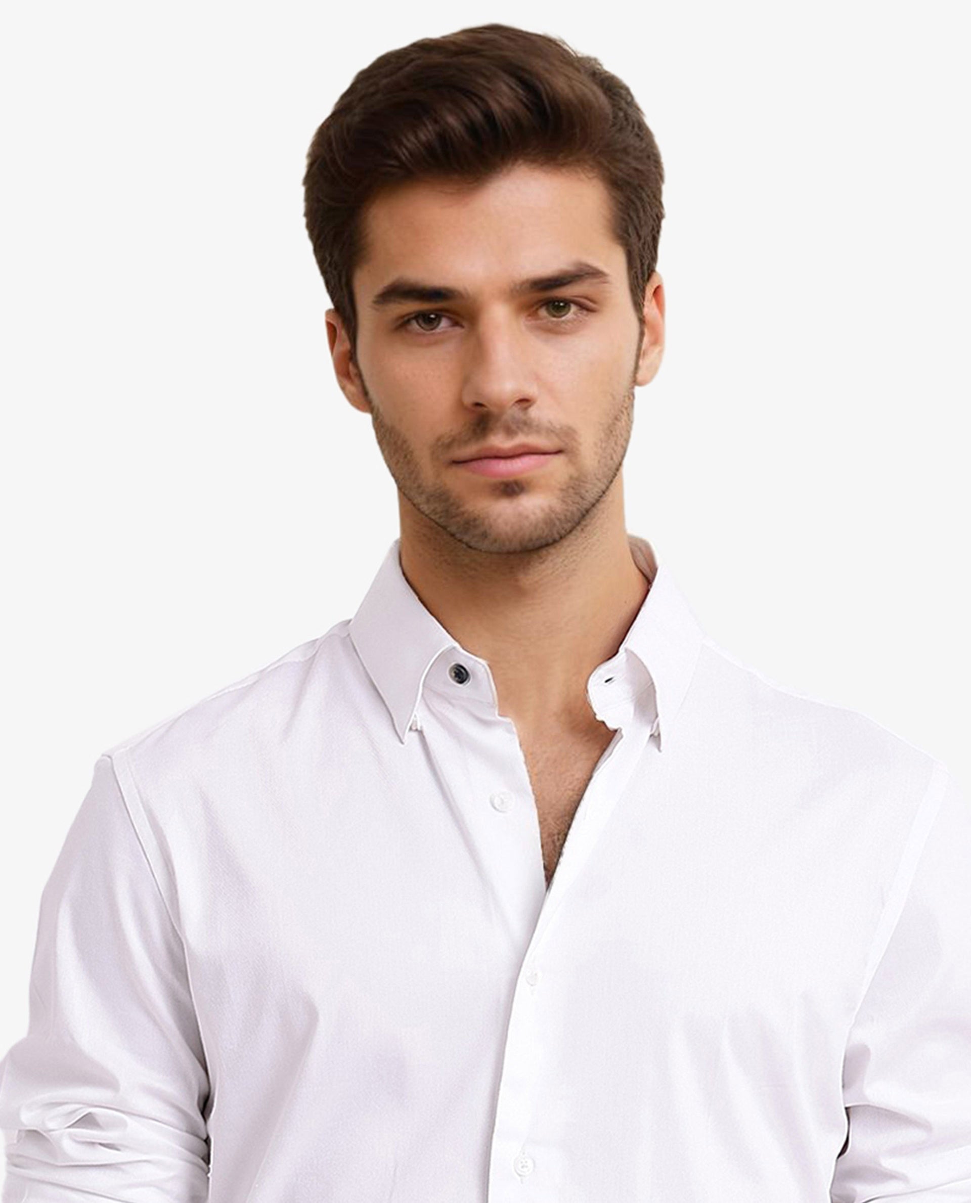 Men's White Casual Regular Fit Solid Full Sleeves Shirt