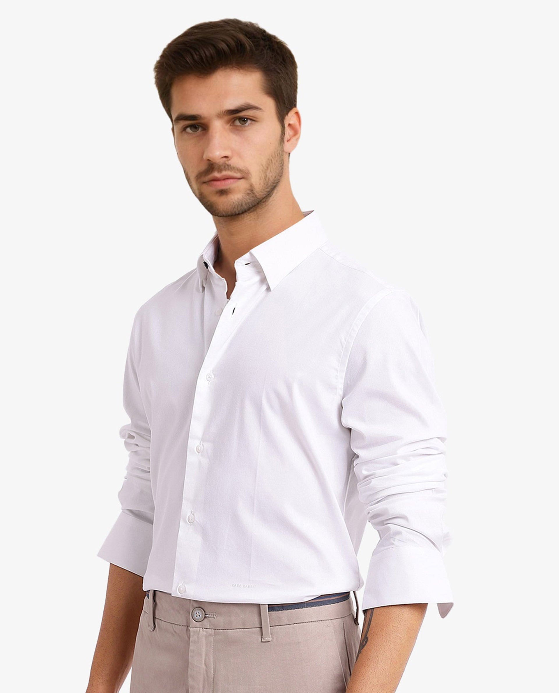 Men's White Casual Regular Fit Solid Full Sleeves Shirt
