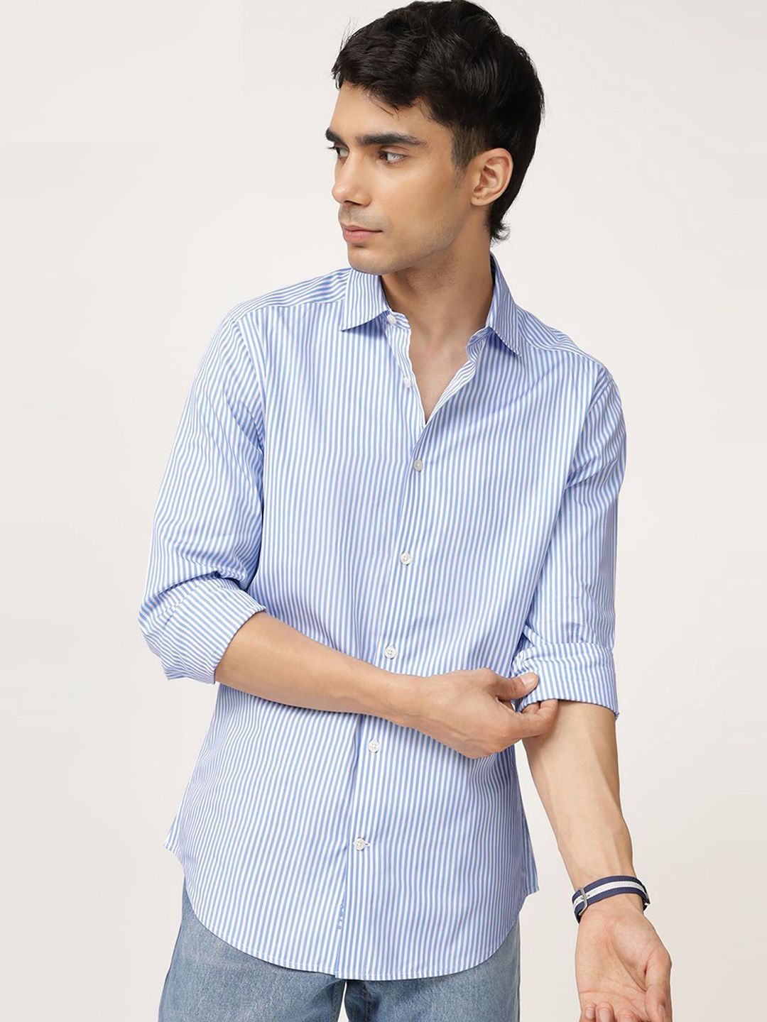 Men's Blue Casual Regular Fit Striped Full Sleeves Shirt