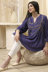 Women's Blue Festive Three Quarter Sleeves Kurta