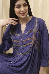Women's Blue Festive Three Quarter Sleeves Kurta