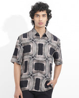 Men's Brown Casual Regular Fit Printed Half Sleeves Shirt