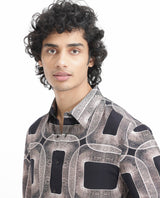 Men's Brown Casual Regular Fit Printed Half Sleeves Shirt