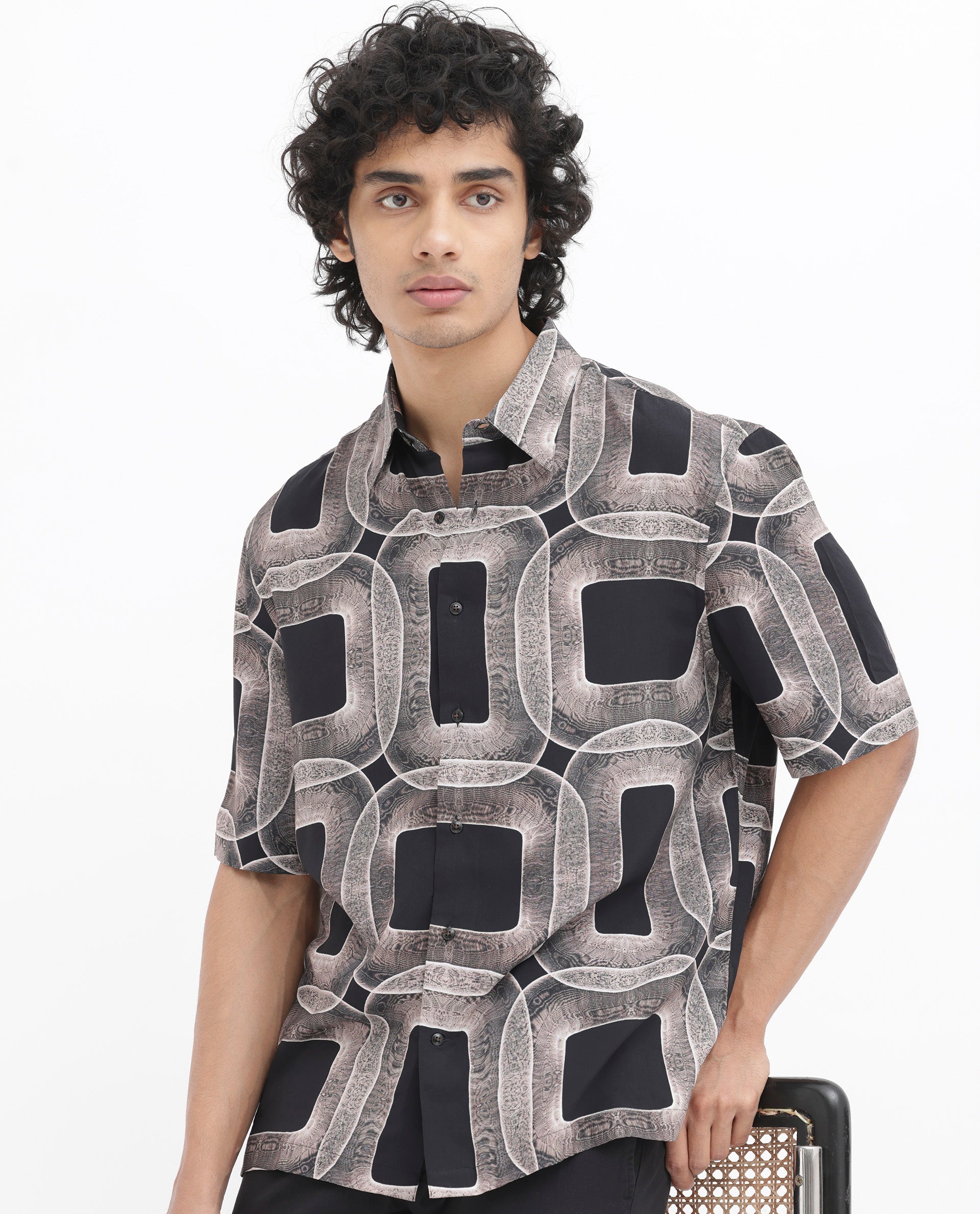 Men's Brown Casual Regular Fit Printed Half Sleeves Shirt