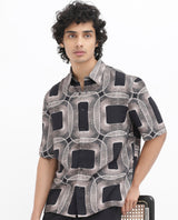 Men's Brown Casual Regular Fit Printed Half Sleeves Shirt