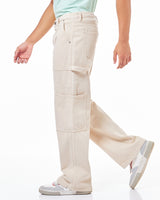 Men's Beige Baggy Fit Cargo Carpenter Mid-Rise Jeans