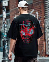 Men's Black Casual Oversized Fit Printed Half Sleeves Tshirt