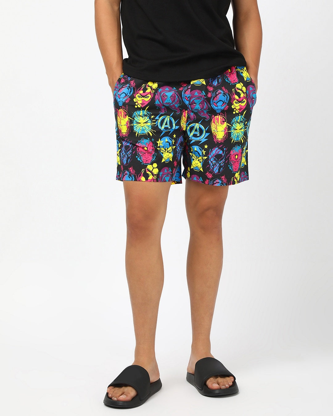 Men's Black Avengers All Over Printed Lounge Wear Boxer