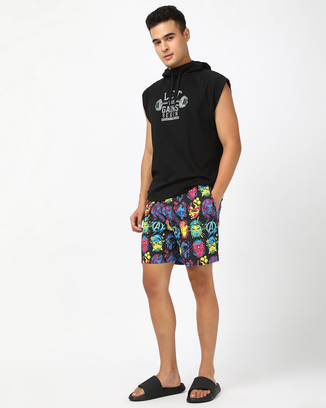 Men's Black Avengers All Over Printed Lounge Wear Boxer