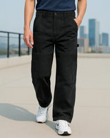 Men's Black Washed Baggy Fit Carpenter Mid-Rise Jeans