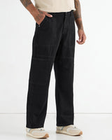 Men's Black Washed Baggy Fit Carpenter Mid-Rise Jeans