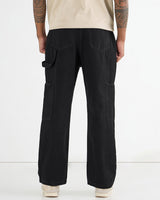 Men's Black Washed Baggy Fit Carpenter Mid-Rise Jeans