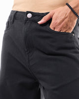 Men's Black Baggy Fit Distressed Mid-Rise Jeans