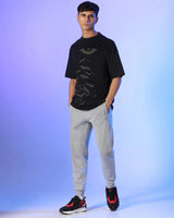 Men's Black Batman Riddle Graphic Printed Oversized Tshirt