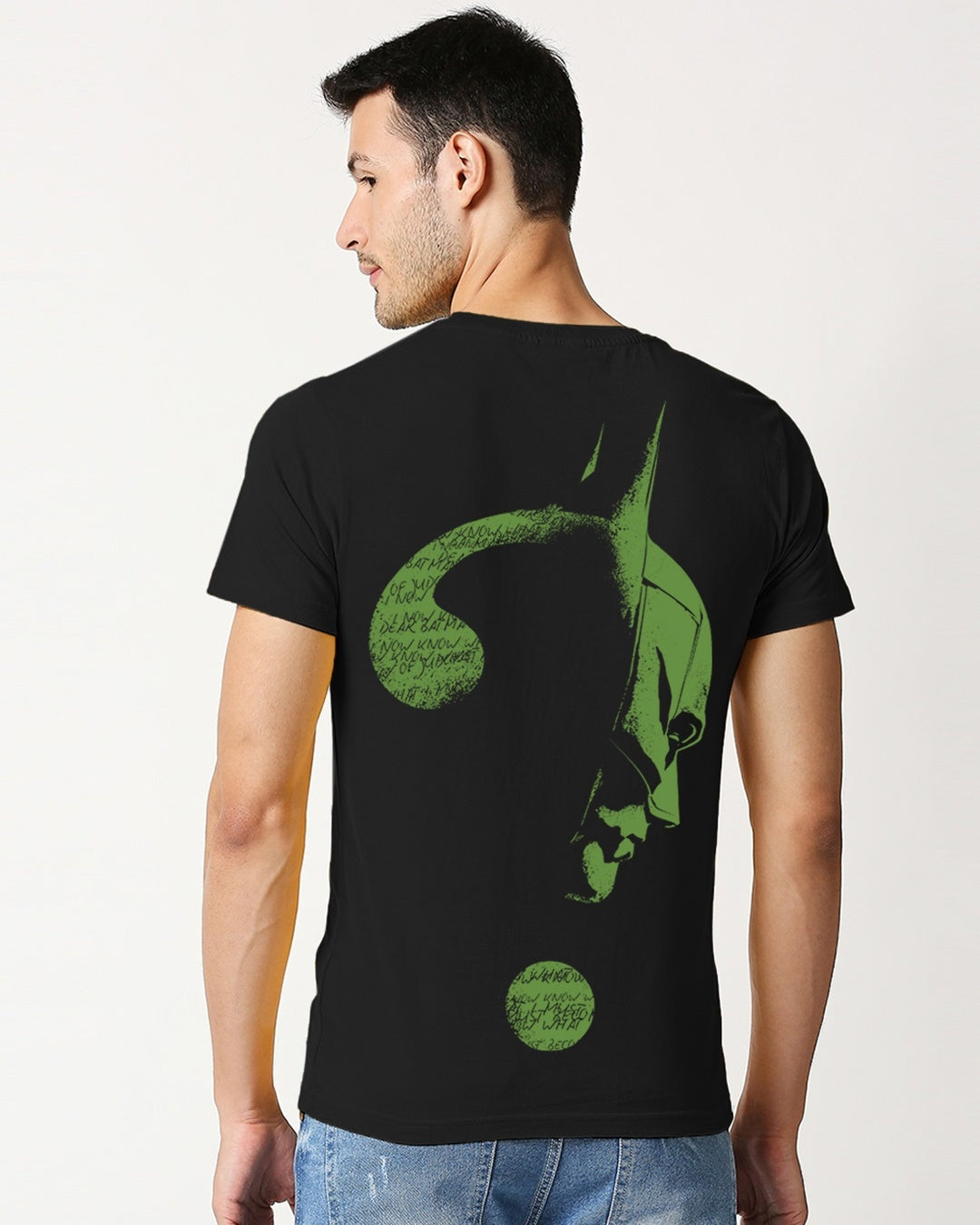 Men's Black Batman Riddle Graphic Printed Tshirt
