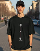 Men's Black Casual Oversized Fit Printed Half Sleeves Tshirt