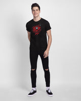 Men's Black Casual Regular Fit Printed Half Sleeves Tshirt