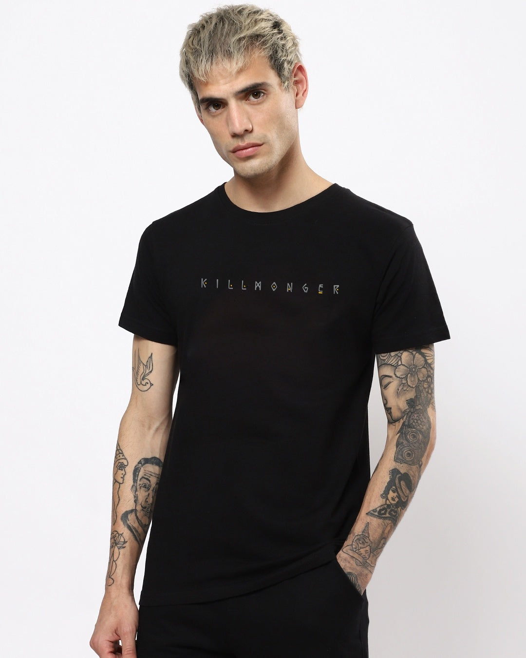 Men's Black Casual Regular Fit Printed Half Sleeves Tshirt